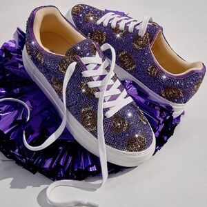 Blue by Betsey Johnson Sidny Football Print Rhinestone Platform Sneakers